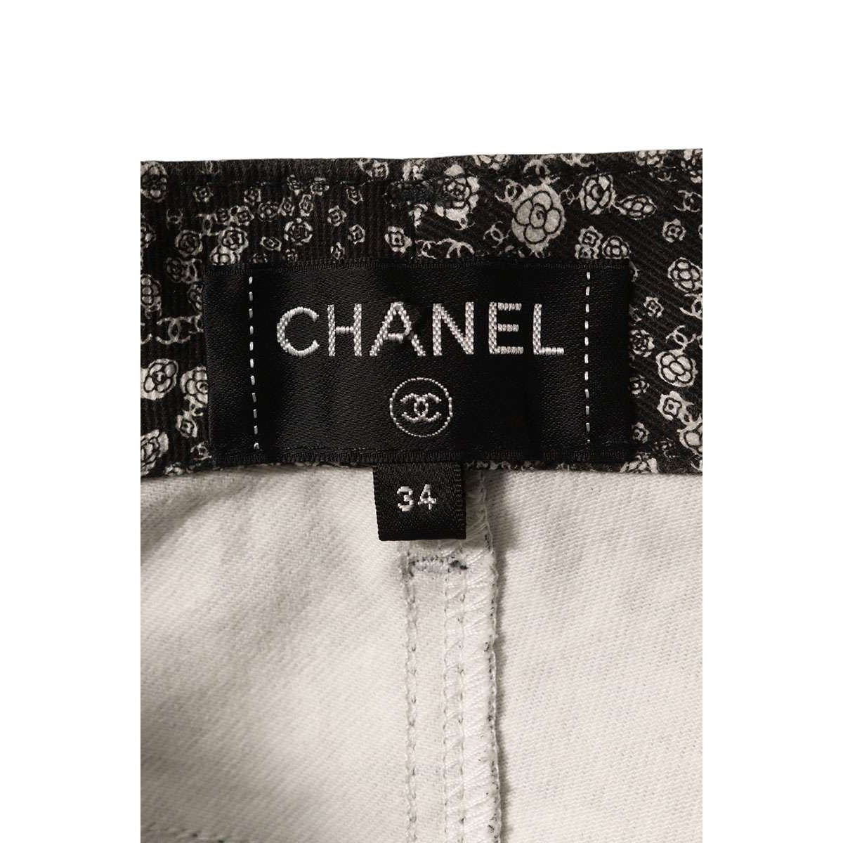 Chanel Camellia Allover Pattern Skinny Long Pants 34 Black Tone — view 3