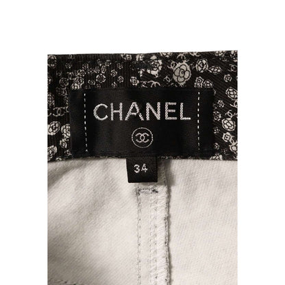 Chanel Camellia Allover Pattern Skinny Long Pants 34 Black Tone — view 3