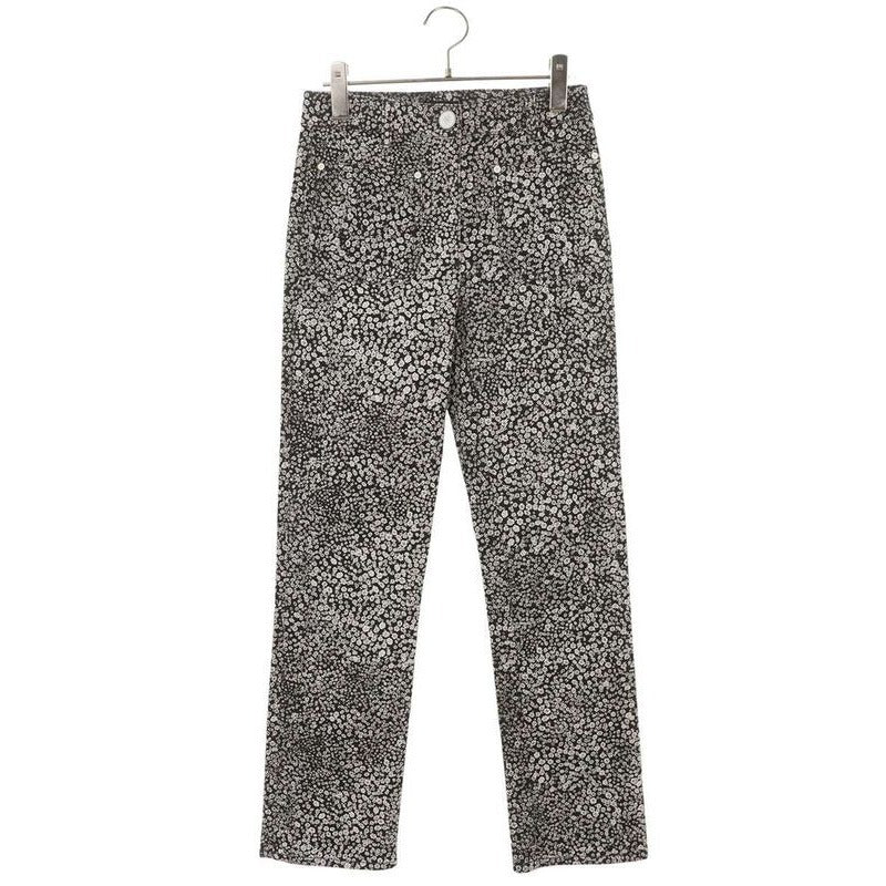 Chanel Camellia Allover Pattern Skinny Long Pants 34 Black Tone