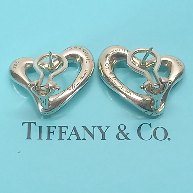 Open Heart Stud Earrings 925 Silver Tiffany &co