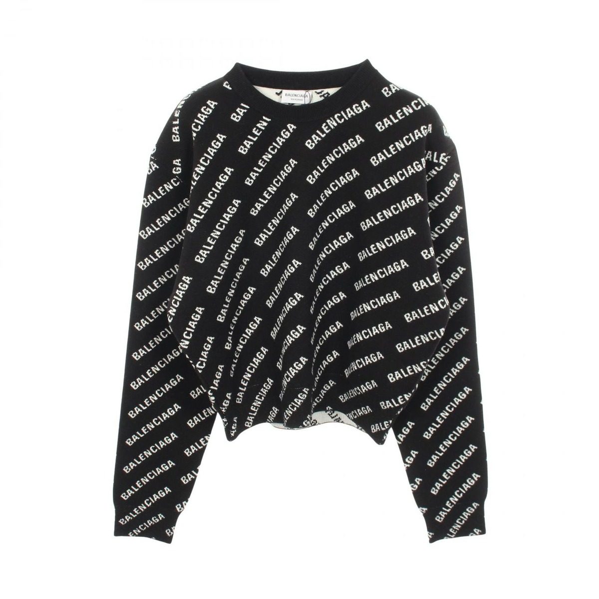Balenciaga Knit Logo All Over Pattern Crew Neck Cotton Sweater