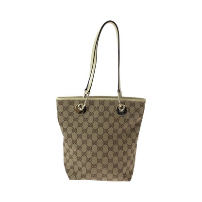 Gucci Brown Ivory Gold Hardware GG Canvas Tote Bag