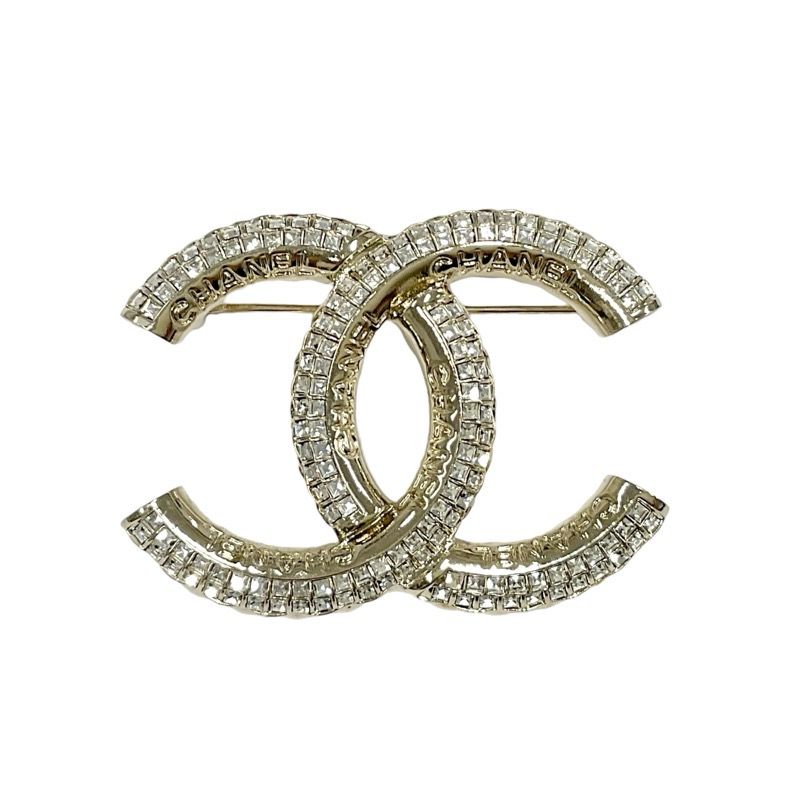 Chanel Brooch Corsage Gold Here Mark Logo Rhinestone