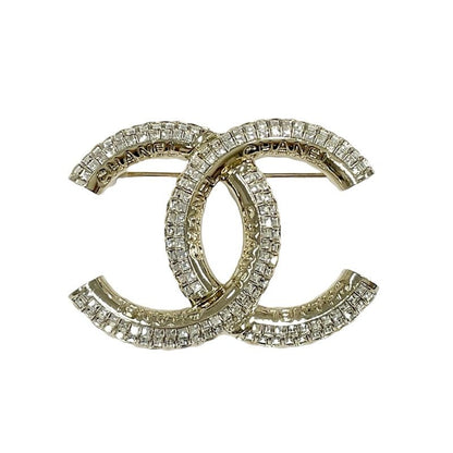 Chanel Brooch Corsage Gold Here Mark Logo Rhinestone