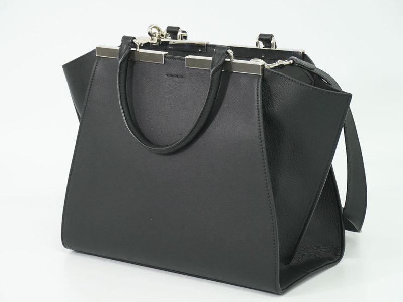 Authentic Fendi Trois Jour 2WAY Shoulder Bag Handbag Leather Black 8bh279 Bag