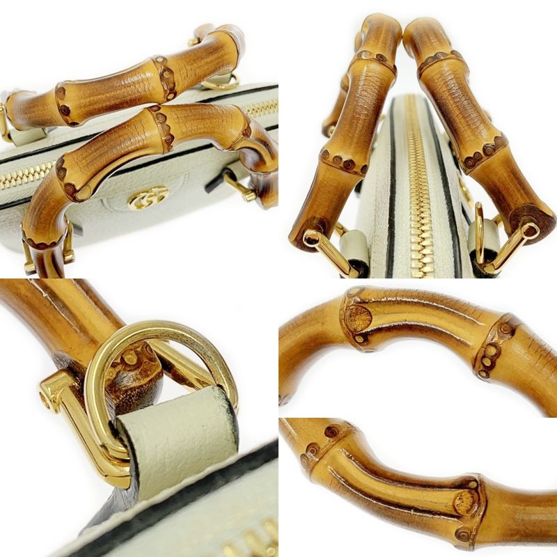 Gucci 715775/520981 Leather Diana Mini Bamboo 2way Handbag Ladies White 362693