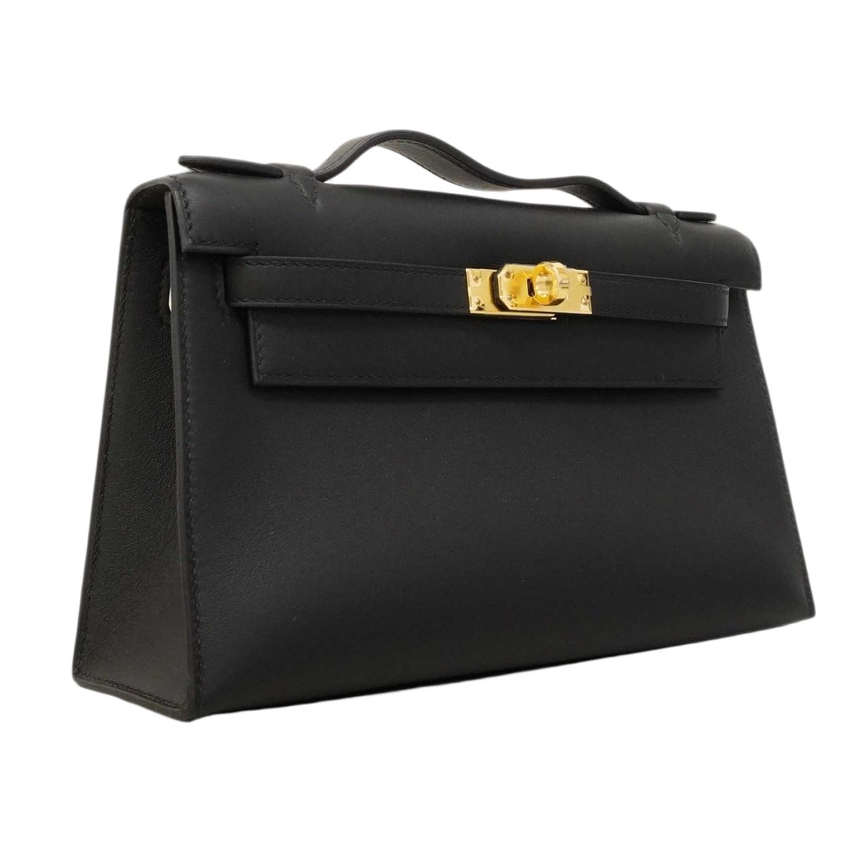 Hermes Handbag Pochette Kelly Swift Black Gold — view 2