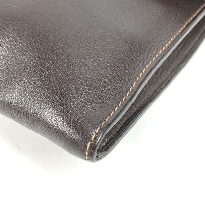 Hermes Clutch Bag Logo Leather Brown