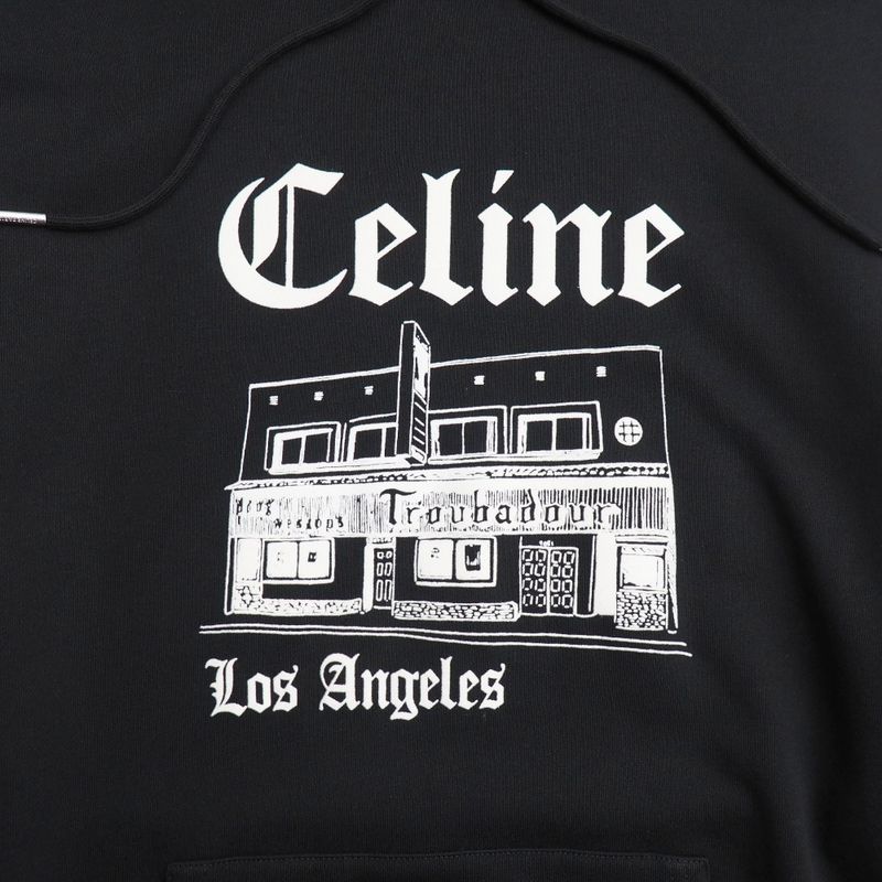 Celine Troubadour Loose Hoodie Size M Flocked Sweatshirt Black 20251020 Ra6195