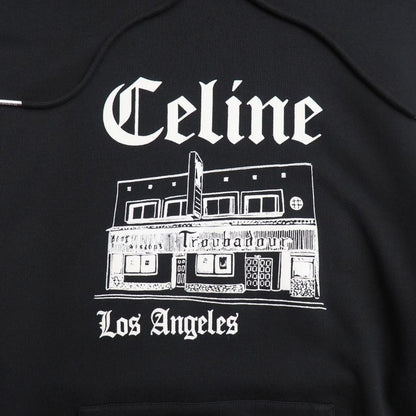 Celine Troubadour Loose Hoodie Size M Flocked Sweatshirt Black 20251020 Ra6195
