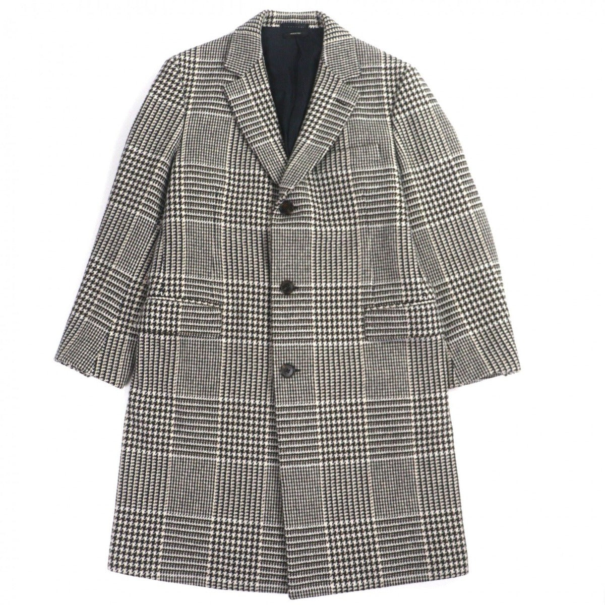 Hermes Wool Houndstooth Thick Tweed Single Che Star Coat Brown 50