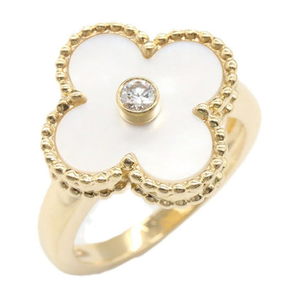 Van Cleef & Arpels Ring Vintage Alhambra Mother of Pearl 18K White Silver. White. Clear