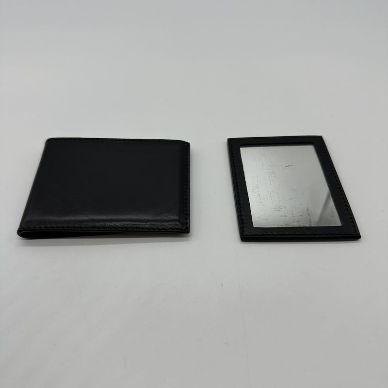 Gucci 001 3071 Shoulder Bag Leather Black Chic Vintage With Mirror Billfold