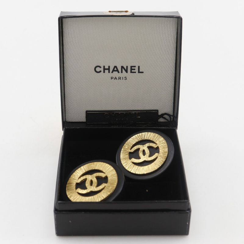Chanel Coco Mark Vintage Gold Plated Black 28 Ladies 43.0g Earring