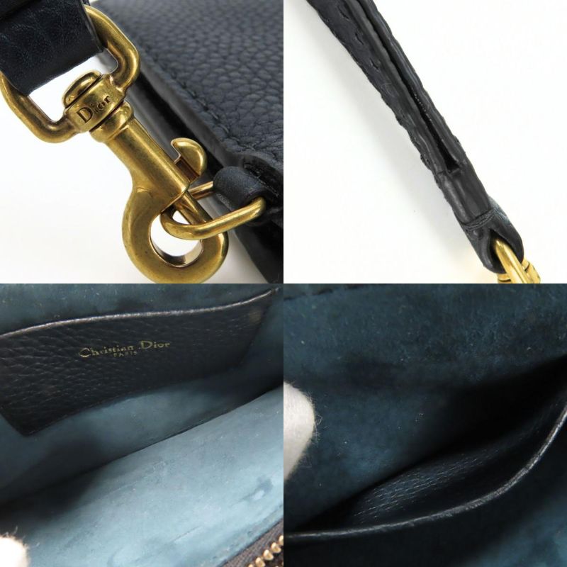 Christian Dior Pouch Bee Leather Navy Gold Hardware Multi Case Clutch Women