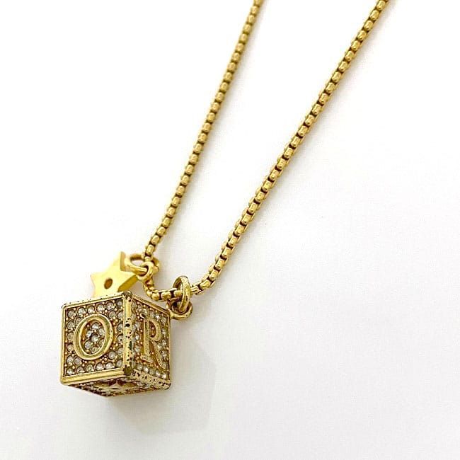 Christian Dior Cube Necklace Gold Excellent Condition Dice GP