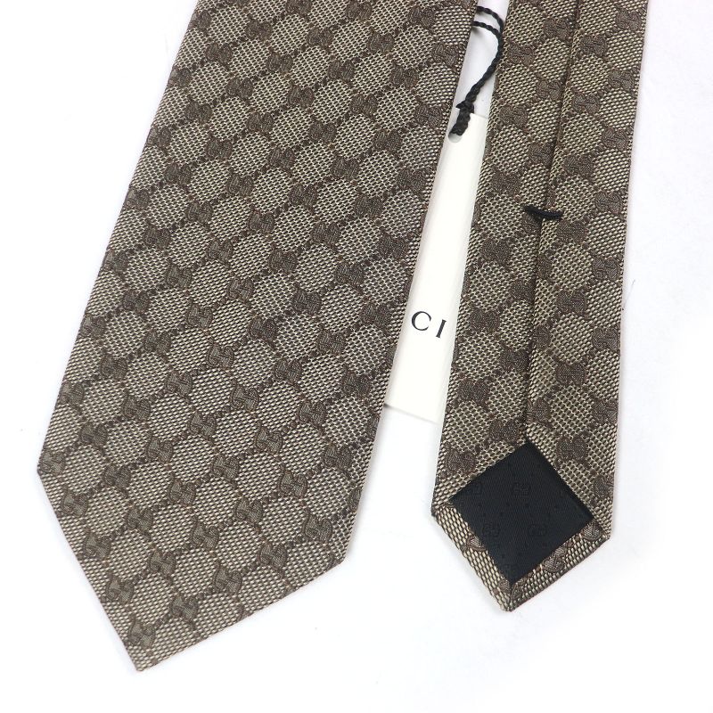 Gucci 221582 100% Silk GG Logo All-over Webline Tie Regular Tie Beige Made In