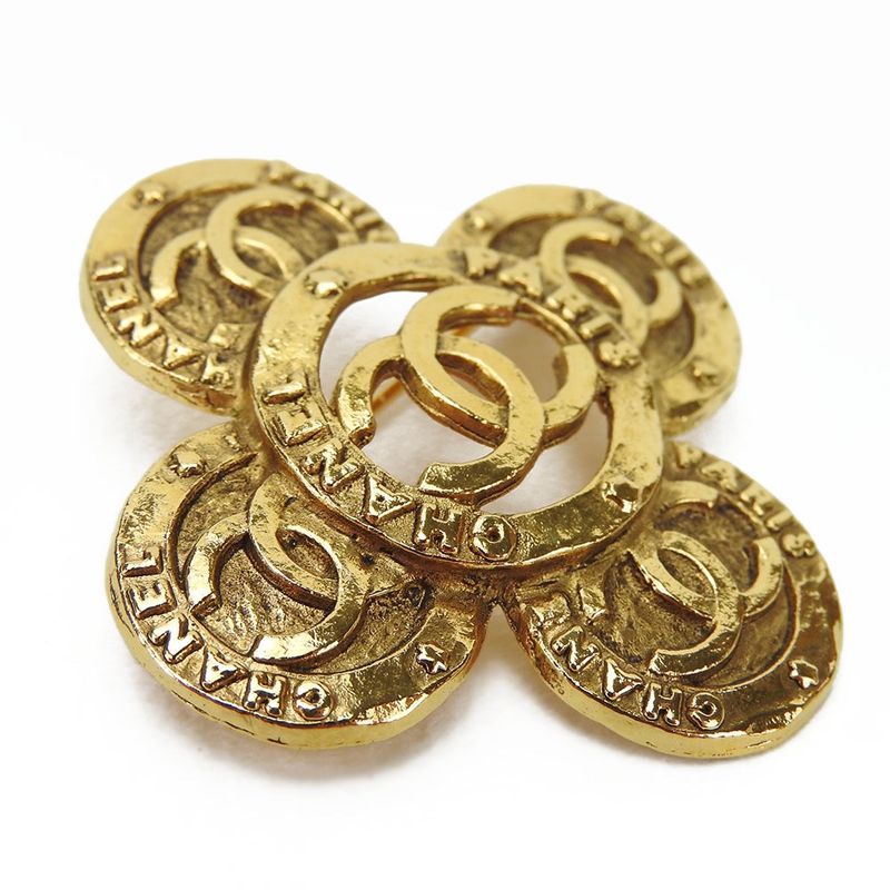 Chanel Coco Mark Brooch Accessories Flower Plated Gold Small Box Accessories