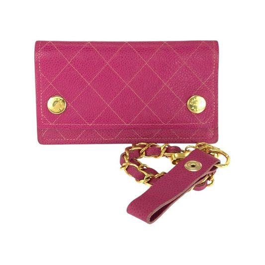 Chanel Vintage Pink Gold Caviar Leather Wallet Chain