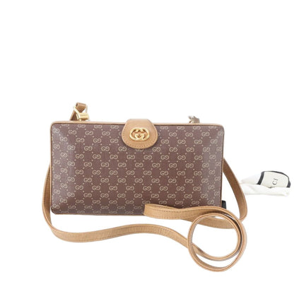 Gucci Vintage Micro GG Leather Clutch Hand Second Shoulder Brown