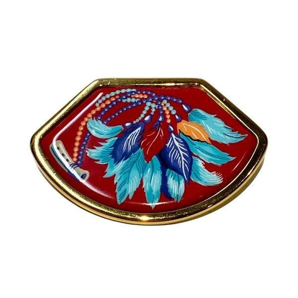 Hermes Enamel Cloisonne Brooch Gold Red