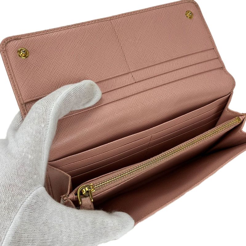 Prada Long Wallet 1mh132 Saffiano Leather Light Pink Gold Hardware Fold Simple