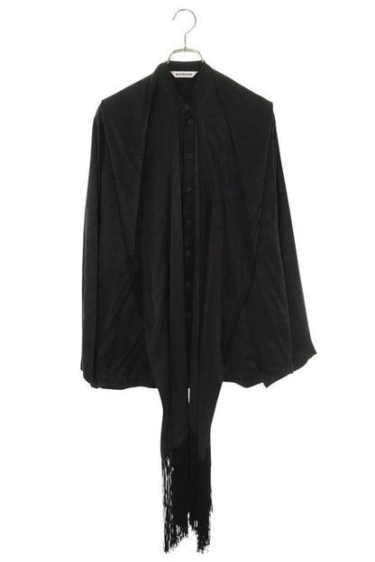 Balenciaga 22AW 704371 Tmo76 All-over Long-sleeved Shirt With Fringed Shawl