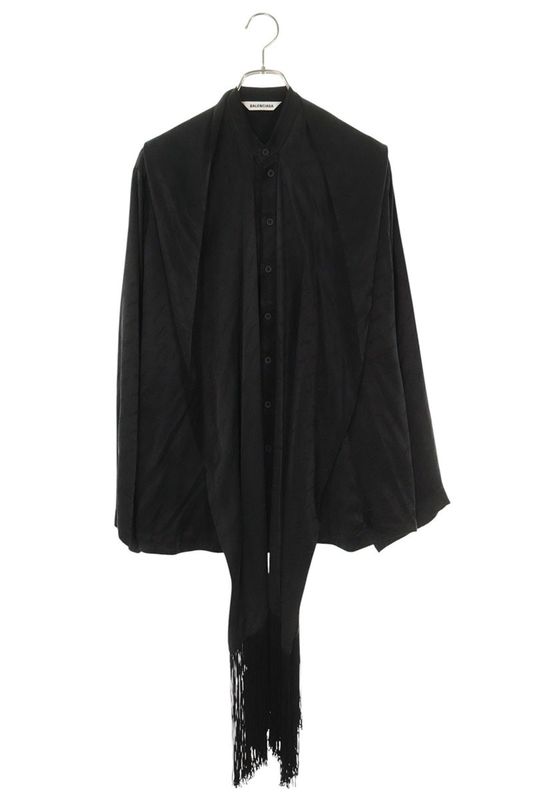 Balenciaga 22AW 704371 Tmo76 All-over Long-sleeved Shirt With Fringed Shawl