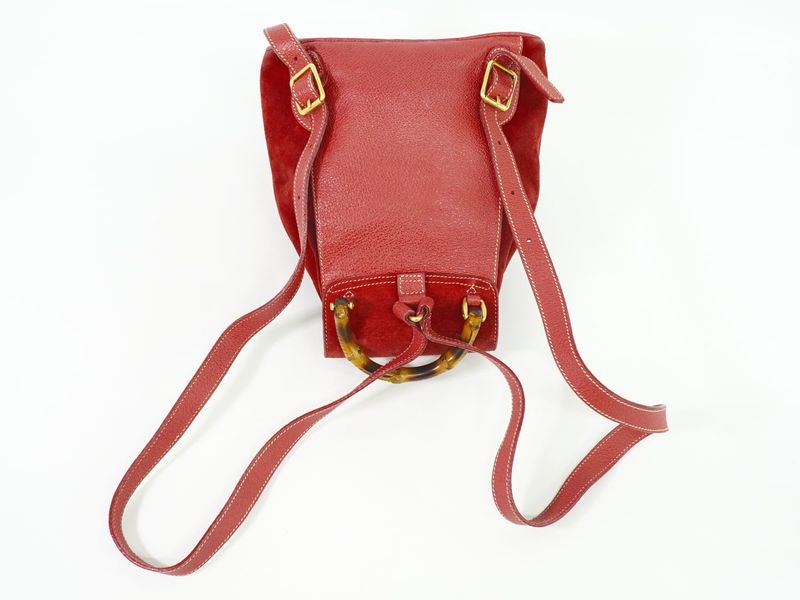 Authentic Gucci Bamboo Mini Backpack Sac Backpack Suede Leather Red Bamboo Bag