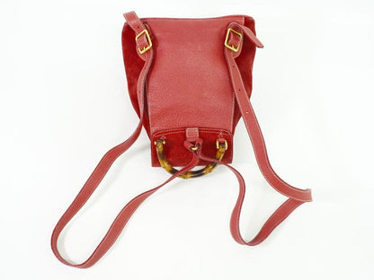 Authentic Gucci Bamboo Mini Backpack Sac Backpack Suede Leather Red Bamboo Bag