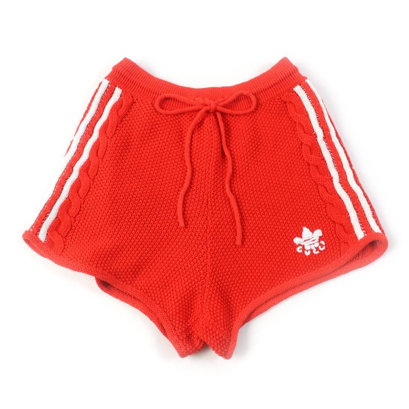 Gucci Adidas 22 AW Linen Cotton Blend Trefoil Embroidered Knit Shorts