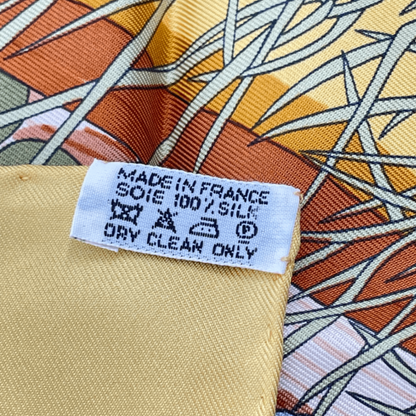 Hermes Scarf Carre 90 Orange Beige Lake Floating Market 100% Silk Marche