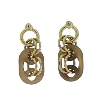 Hermes Yulidice PM Earrings Buffalo Horn Pair Brown Gold Hardware
