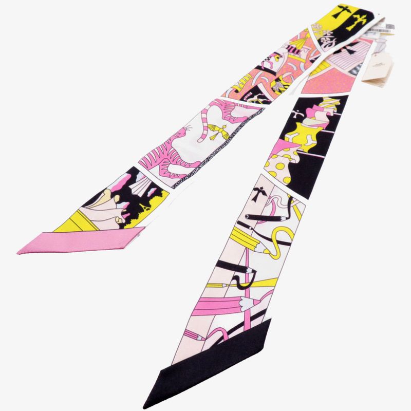 Hermes Twilly Factory Suit Scarf Silk Black 0105 Hermes