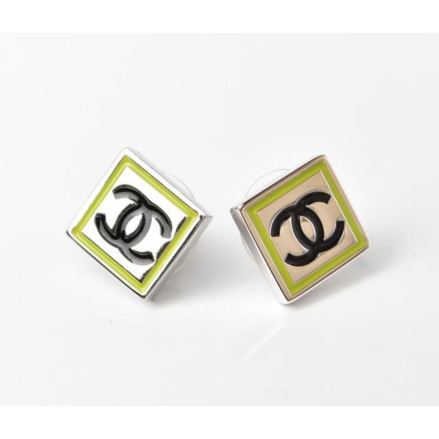 Chanel Earrings Chanel Square Silver CC Coco Mark Green Black 210622