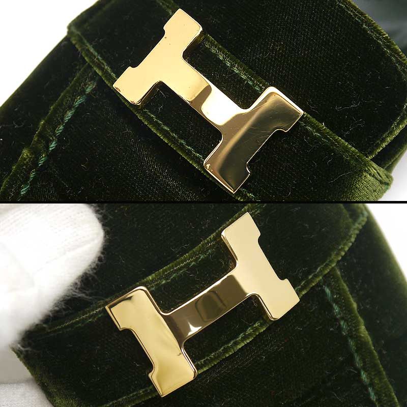 Hermes Moccasins Paris Velours 36.5 Women's Green And Gold Hardware