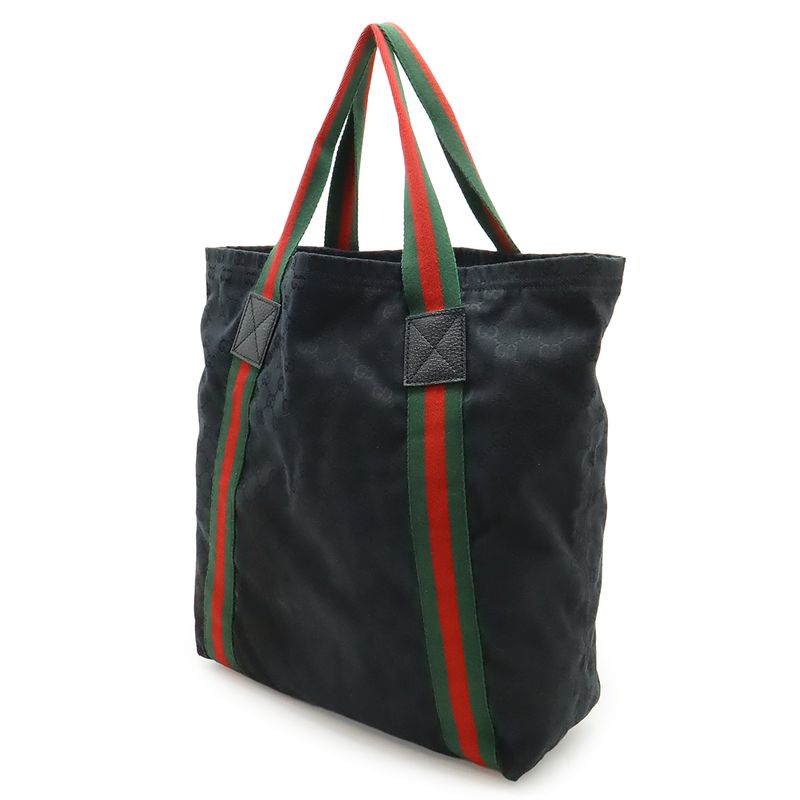 Gucci GG Canvas Sherry Line Tote Bag Shoulder Bag Shoulder Leather Black Green