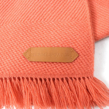 Hermes Grand Chevron 100% Cashmere Rose Blush Leather Scarf With Logo Patch And