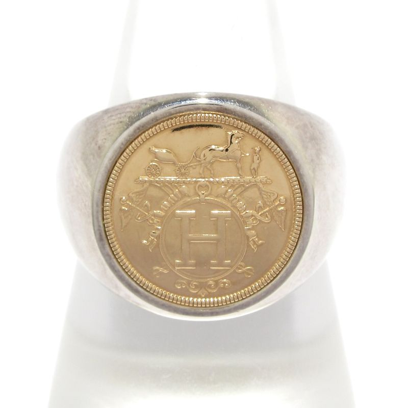 Hermes Ring 53 Exlibris Chevalier Silver And 18K Pink Gold