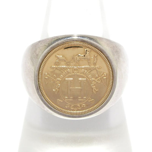 Hermes Ring 53 Exlibris Chevalier Silver And 18K Pink Gold