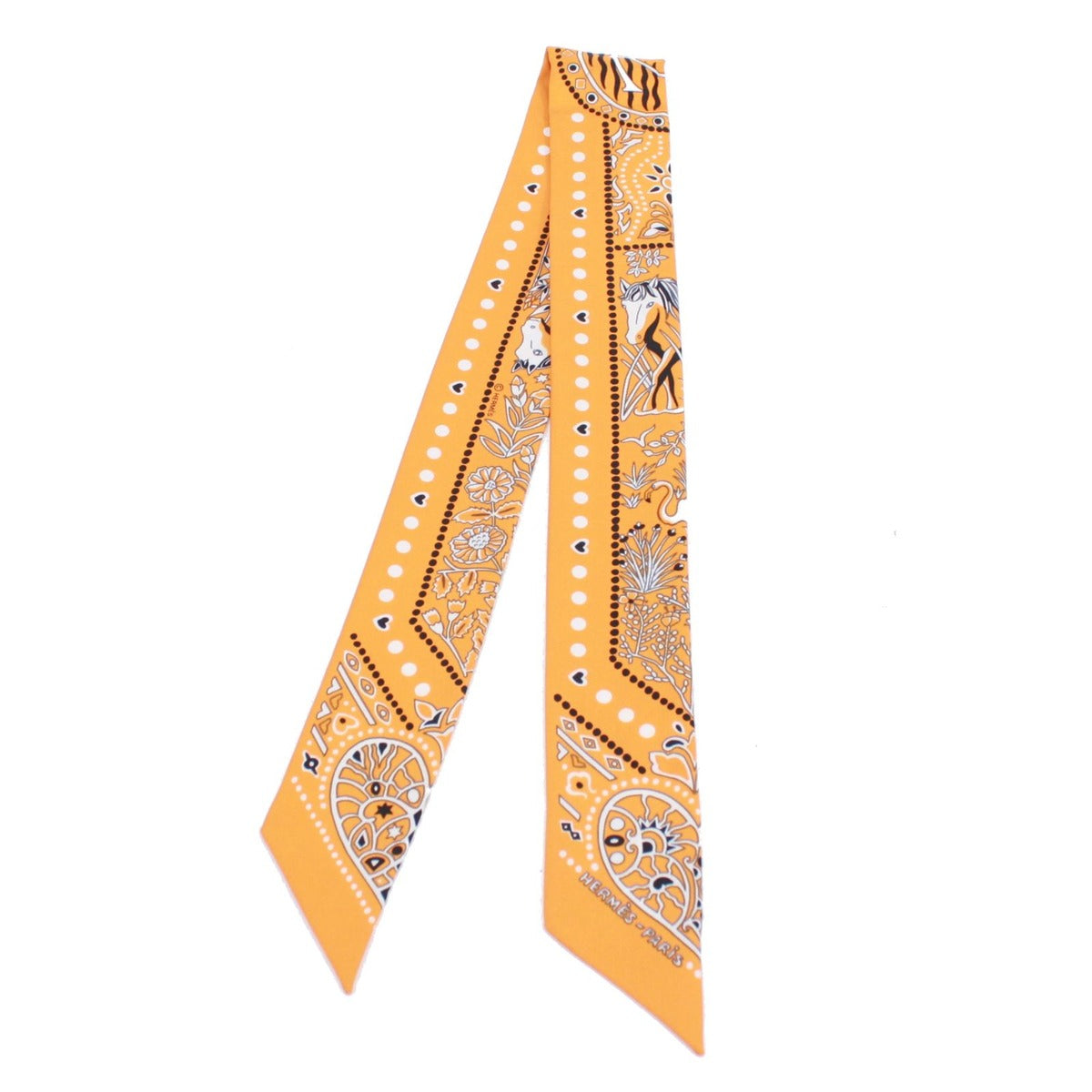 Hermes Twilly Silk Orange Black Scarf — view 2