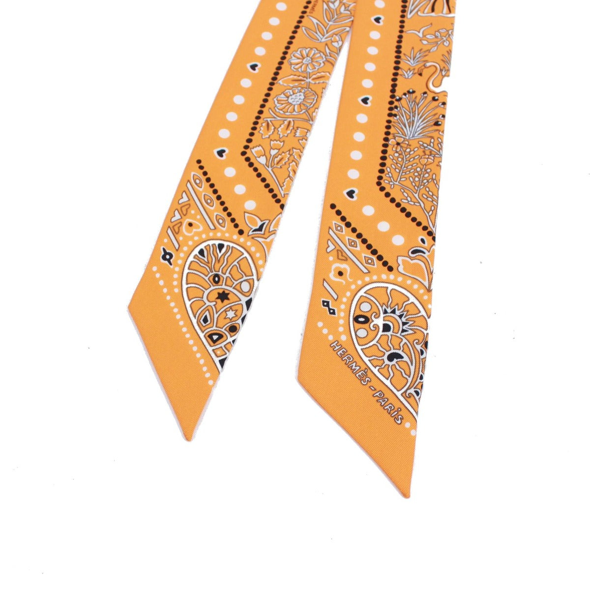 Hermes Twilly Silk Orange Black Scarf — view 3