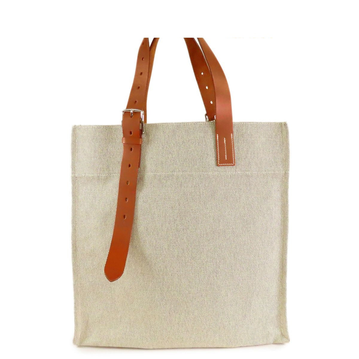 Hermes Etriviere Shopping Tote Bag Natural Brown Silver Toile Vache