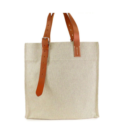 Hermes Etriviere Shopping Tote Bag Natural Brown Silver Toile Vache
