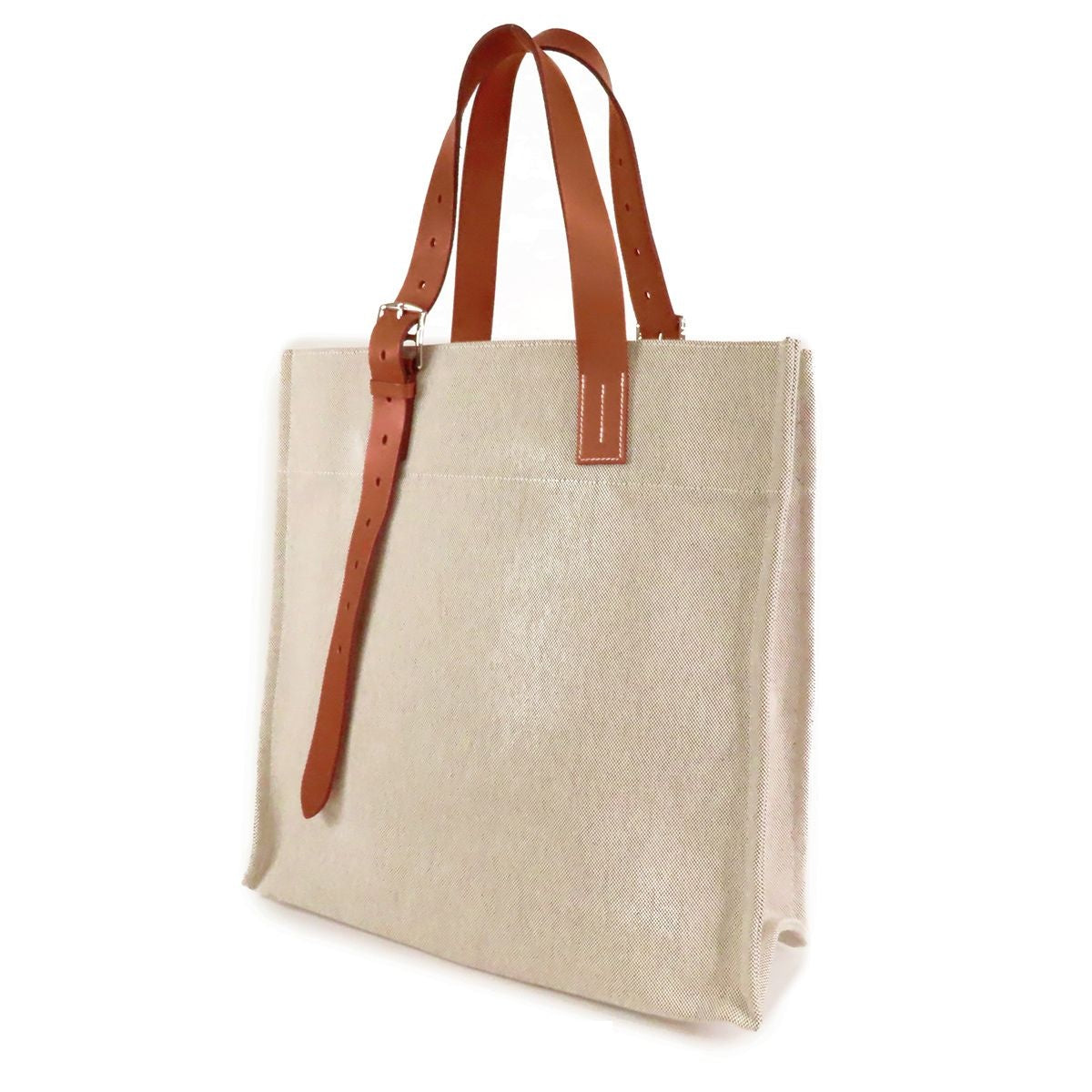 Hermes Etriviere Shopping Tote Bag Natural Brown Silver Toile Vache — view 2