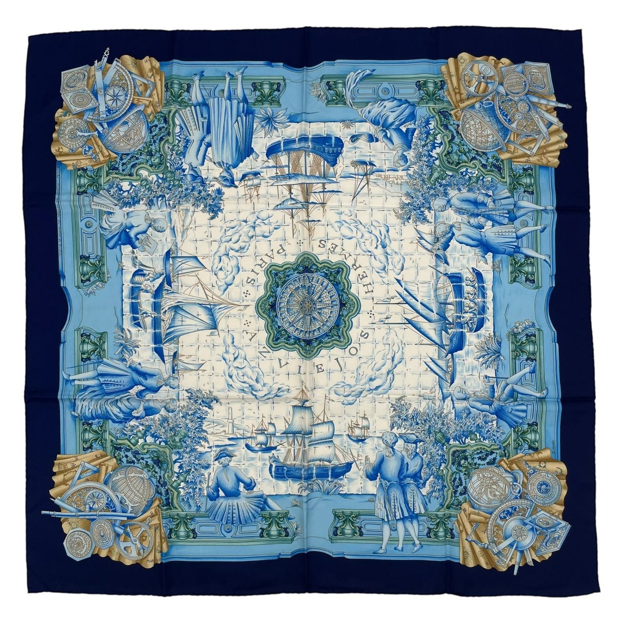Hermes Scarf Silk Carre 90 Azvlejos Ocean Blue Reminiscent of the Age