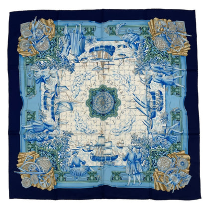 Hermes Scarf Silk Carre 90 Azvlejos Ocean Blue Reminiscent of the Age
