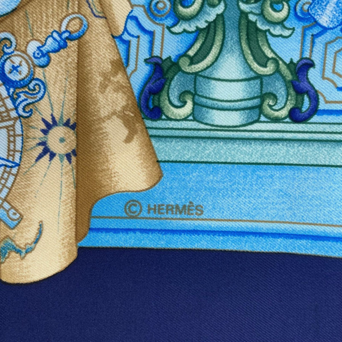 Hermes Scarf Silk Carre 90 Azvlejos Ocean Blue Reminiscent of the Age — view 7