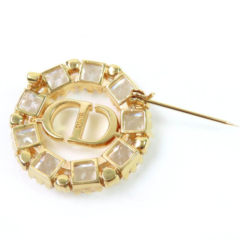 Christian DIOR Petit CD Logo Brooch With Rhinestones Gold Ladies Accessories