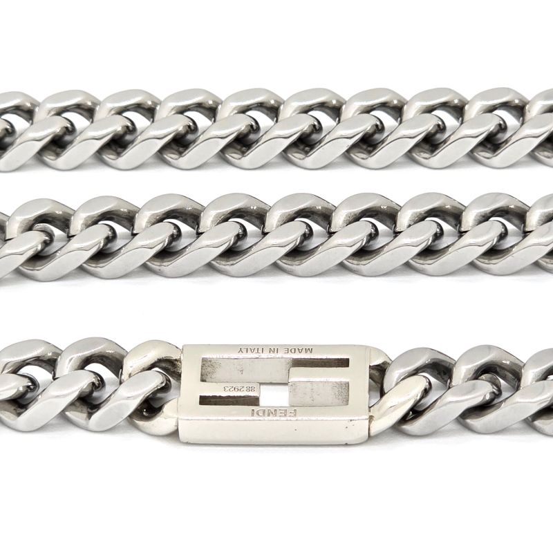 Fendi Baguette Necklace Chain Link Palladium Polished Metal 46cm (1811in) Long